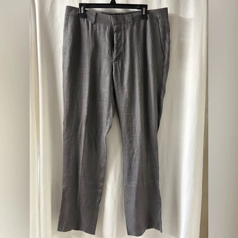 Michael Kors Mens Grey Linen‎ Blend Classic Fit Dress Pants Size 34 Flat Front
